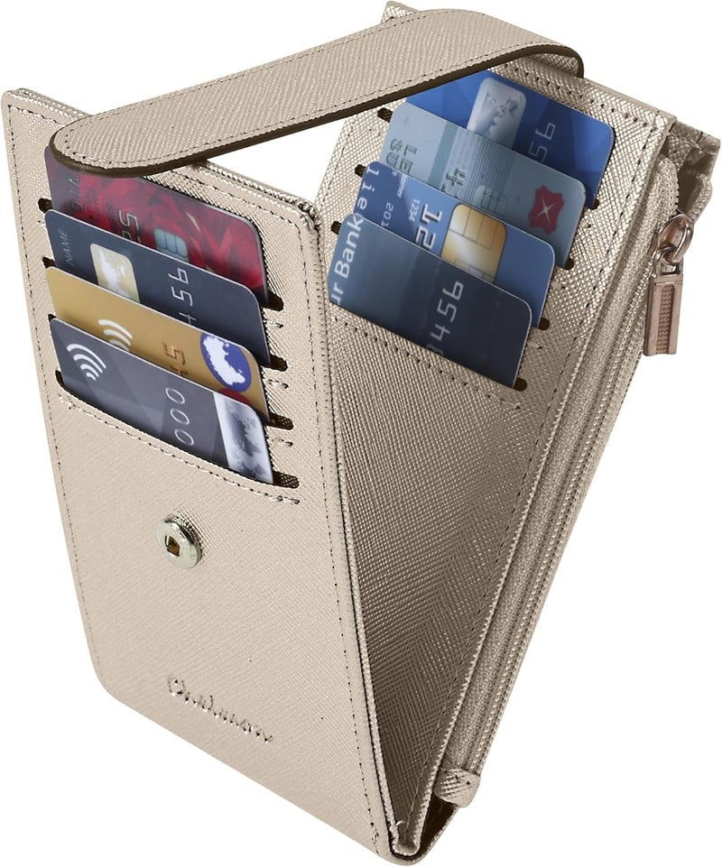 Chelmon Womens Wallet Slim RFID Blocking Bifold Multi Card Case Wallet with Zipper Pocket (Silver Gold) - Image 5